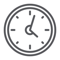 Clock line icon, hour and time, wall watch sign, vector graphics, a linear pattern on a white background.