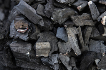 black charcoal in a grill
