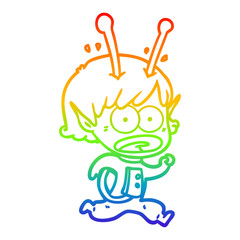 rainbow gradient line drawing cartoon shocked alien girl