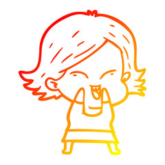 warm gradient line drawing happy cartoon girl