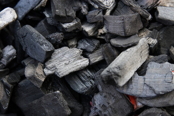 black charcoal in a grill