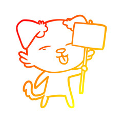 warm gradient line drawing cartoon dog holding sign post
