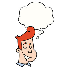 cartoon happy man and thought bubble