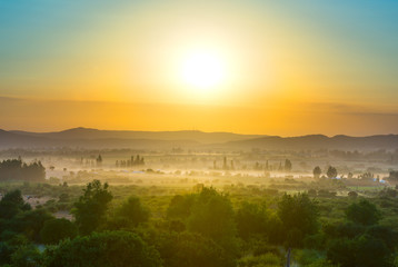 Dawn in the crop fields and farms at Region del Maule in southern Chile