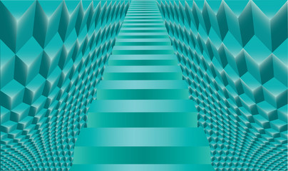 Staircase in the ice palace. Abstract cubes background