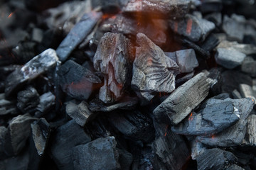 black charcoal in a grill