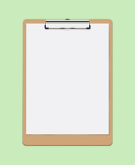 Realistic Vector Clipboard with Blank White Paper Leaf. Copyspace and Template