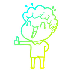 cold gradient line drawing cartoon happy man