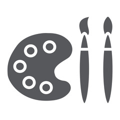 Paint brush with palette glyph icon, instrument and paint, painter tools sign, vector graphics, a solid pattern on a white background.
