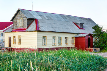 Wooden village house in nature. Close-up.