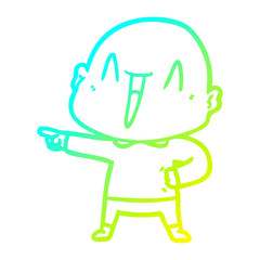 cold gradient line drawing happy cartoon bald man