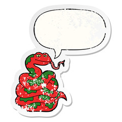 cartoon snake and speech bubble distressed sticker
