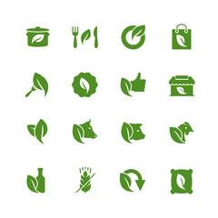 Organic Food and Store Related Icon Set in Glyph Style