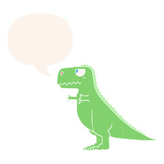 cartoon dinosaur and speech bubble in retro style