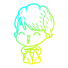 cold gradient line drawing cartoon laughing woman