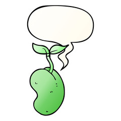 cartoon sprouting seed and speech bubble in smooth gradient style