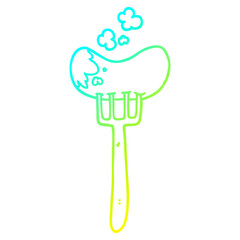 cold gradient line drawing cartoon sausage and fork