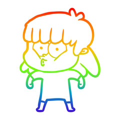 rainbow gradient line drawing cartoon whistling girl