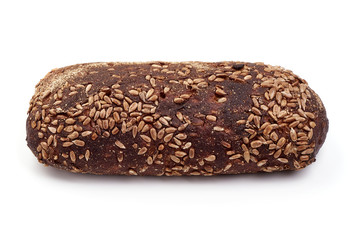 Rye bread with sesame seeds, close-up, isolated on white background