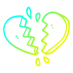 cold gradient line drawing cartoon broken heart