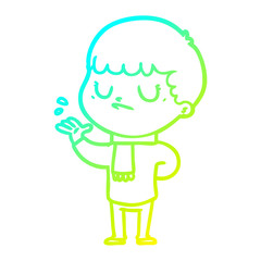 cold gradient line drawing cartoon grumpy boy