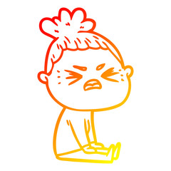warm gradient line drawing cartoon angry woman