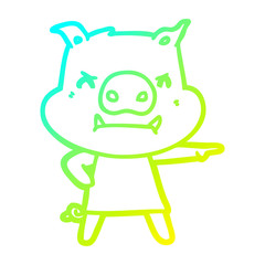 cold gradient line drawing angry cartoon pig in dress pointing