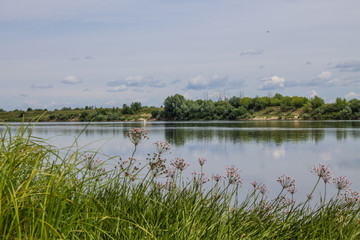 The river Oka to Murom, Russia overcast rainy summer day