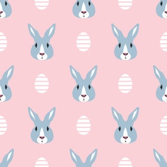 Pattern with Easter bunnies and eggs. Seamless vector background