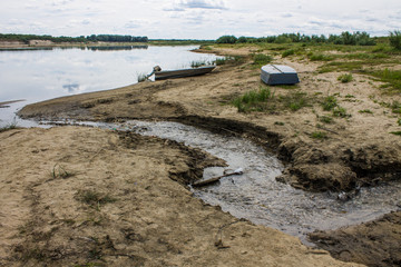 The river Oka to Murom, Russia overcast rainy summer day