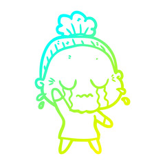 cold gradient line drawing cartoon crying old lady