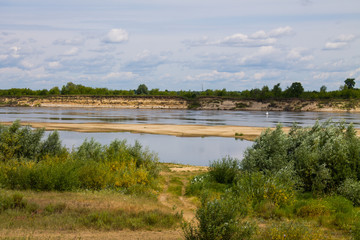 The river Oka to Murom, Russia overcast rainy summer day
