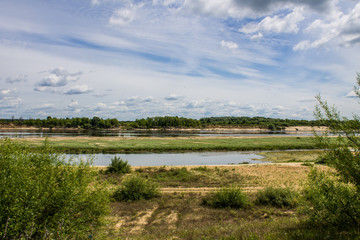 The river Oka to Murom, Russia overcast rainy summer day