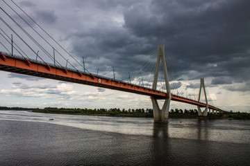 Fototapeta premium A large cable-stayed bridge over the Oka river in Murom, Russia