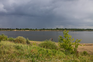 The river Oka to Murom, Russia overcast rainy summer day