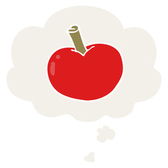 cartoon apple and thought bubble in retro style
