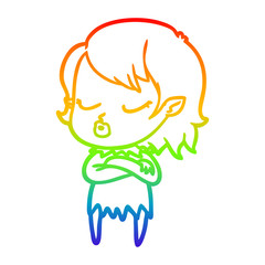 rainbow gradient line drawing cute cartoon vampire girl