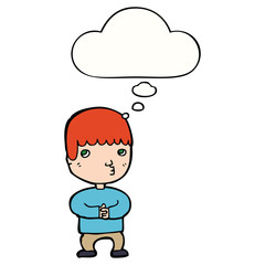 cartoon man thinking and thought bubble