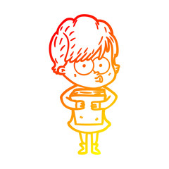 warm gradient line drawing cartoon woman