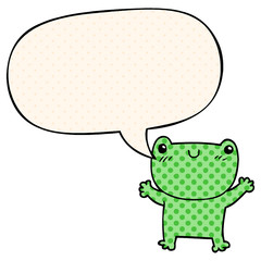 cartoon frog and speech bubble in comic book style