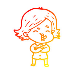 warm gradient line drawing cartoon girl pulling face