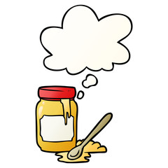 cartoon jar of honey and thought bubble in smooth gradient style