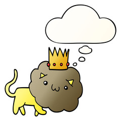 cartoon lion with crown and thought bubble in smooth gradient style