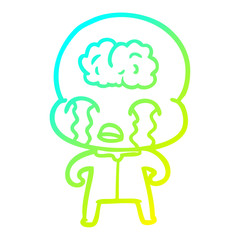 cold gradient line drawing cartoon big brain alien crying