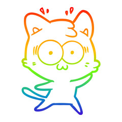 rainbow gradient line drawing cartoon surprised cat