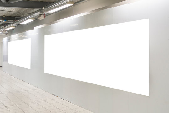 Mock Up. Blank Billboard, Poster Frame, Advertising On The The Wall Inside Shopping Mall