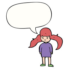 cartoon girl and long hair and speech bubble