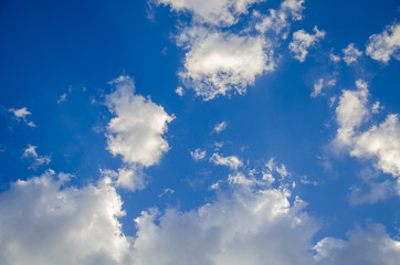 Blue sky background with white abstract clouds