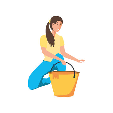 Isolated avatar woman and bucket design