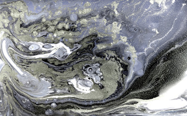 Marbling pattern. Golden powder marble liquid texture.